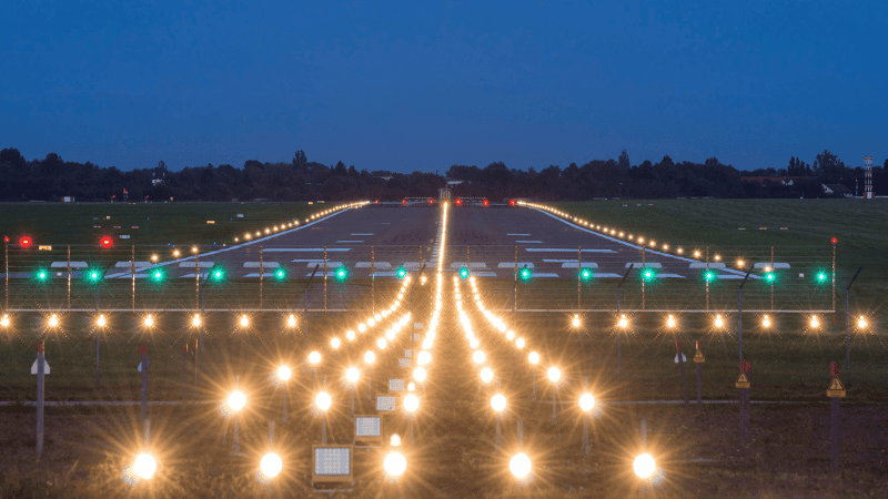 An approach Lighting System (ALS) is located adjacent to or on the runway. 