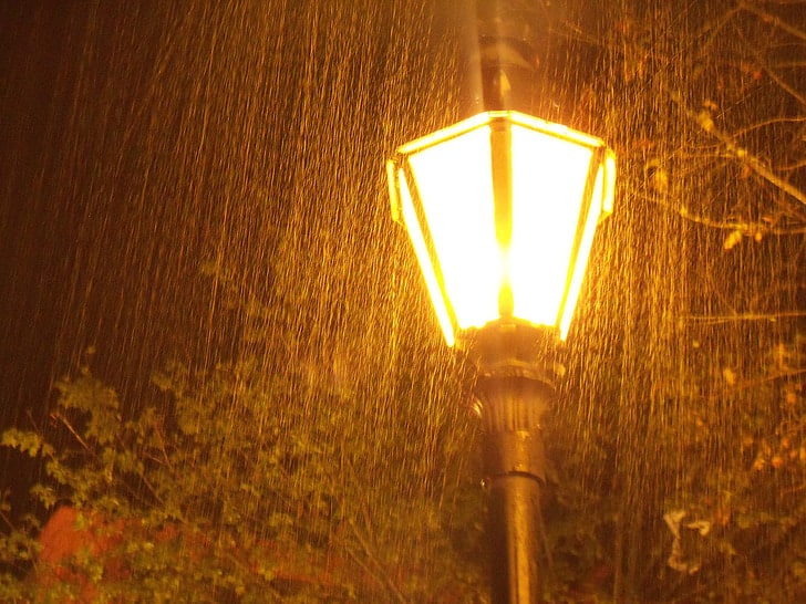 light fixture in rainy storm