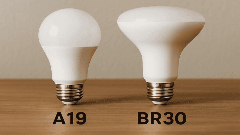 Difference between A19 And BR30 light bulb in terms of shape and size