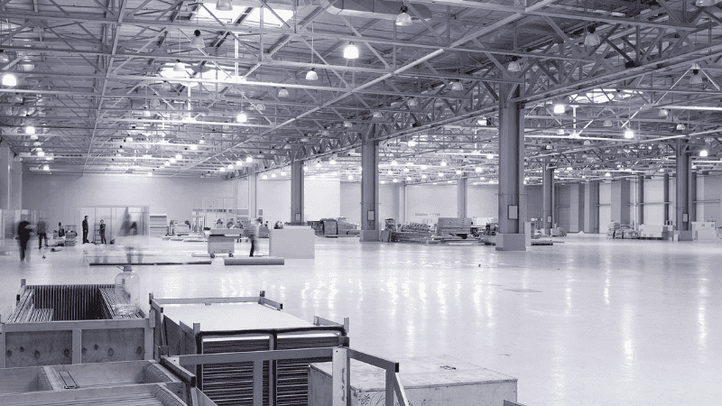 A well-lit warehouse using energy-efficient LED lights