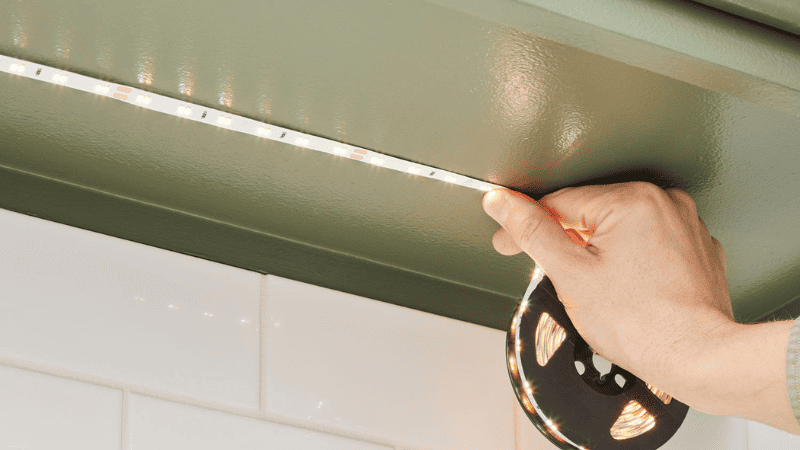 Tape lights or strip lights are another option to evenly illuminate the under-cabinet area