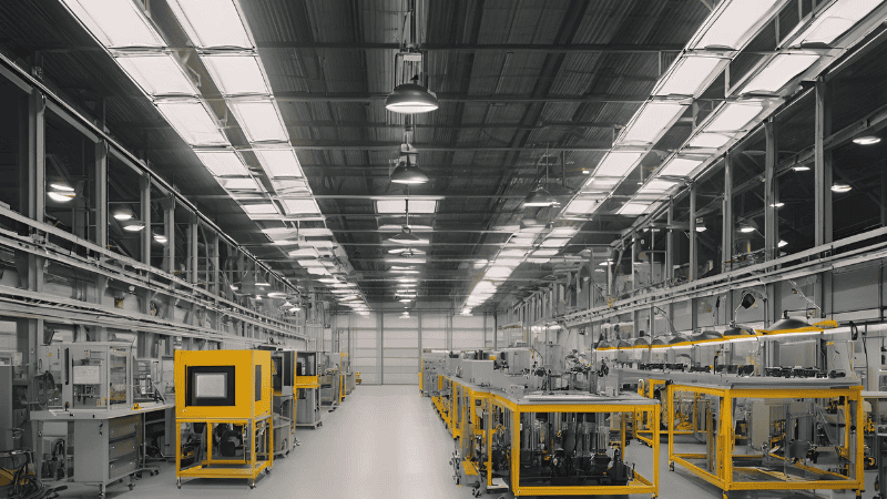 Commercial lighting installation using E26 bulbs in a North American office