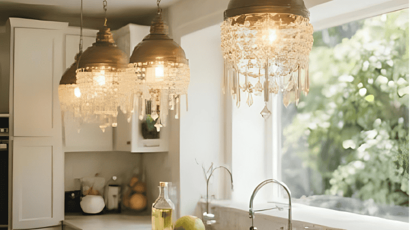 Waterproof crystal chandeliers can be used for modern kitchen sink lighting