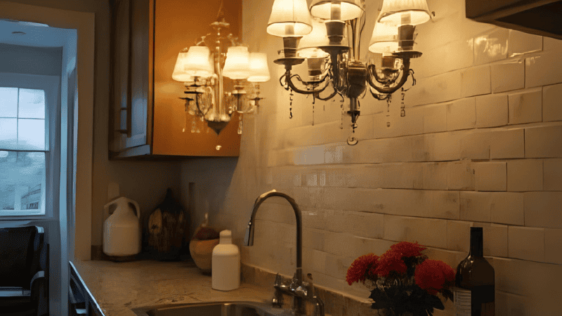 Chandeliers over the kitchen with the waterproof