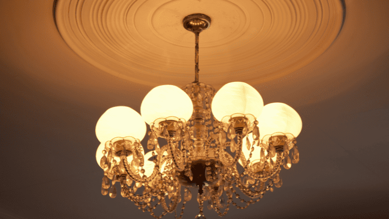 A custom chandelier hangs.