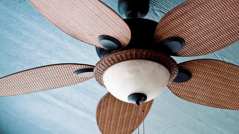 An example of a high ceiling fan with hanging lamp