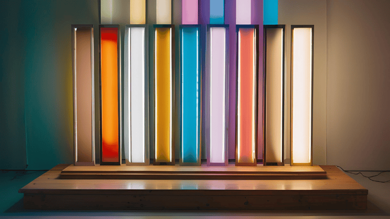 Different colors and shades of light strip display.