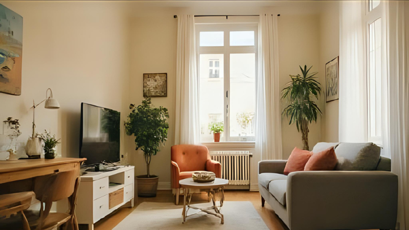A picture of a single living room of ordinary size
