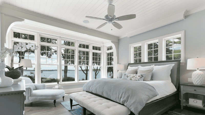 Ceiling fan in the centre of a room. 