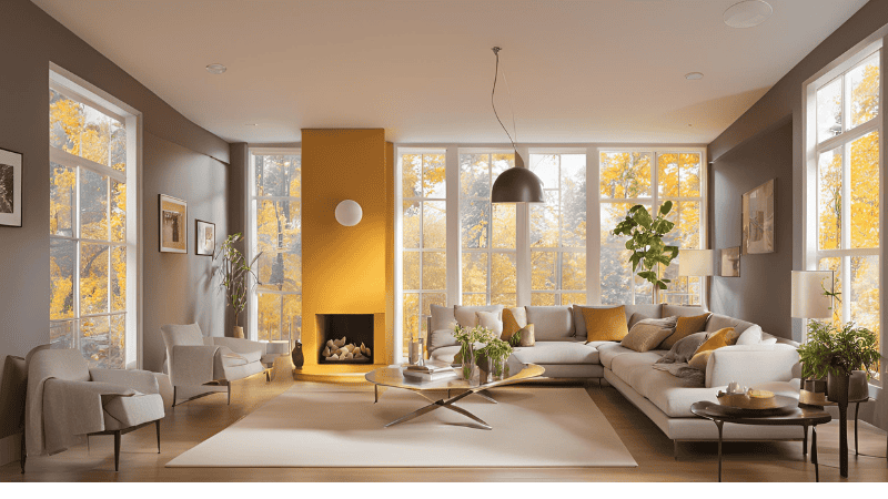 warm lighting and natural lighting in the room