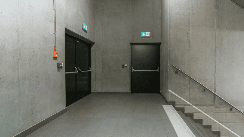 An emergency lighting on stair case to be visible during low visibilty time