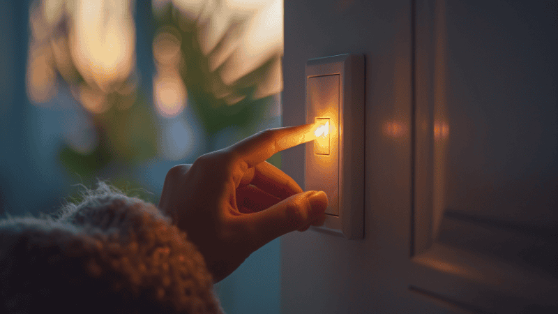 A woman is turning off the light.