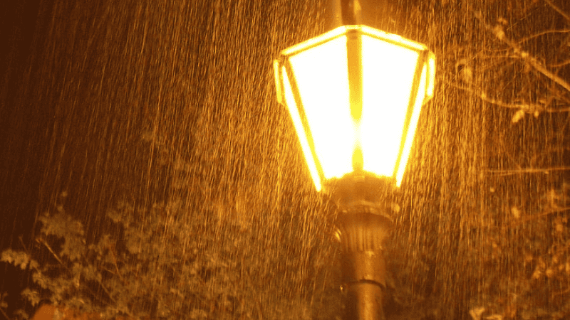 light fixture in rainy storm