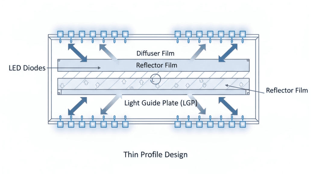 Here's a technical cross-section diagram of an Edge-Lit LED panel.