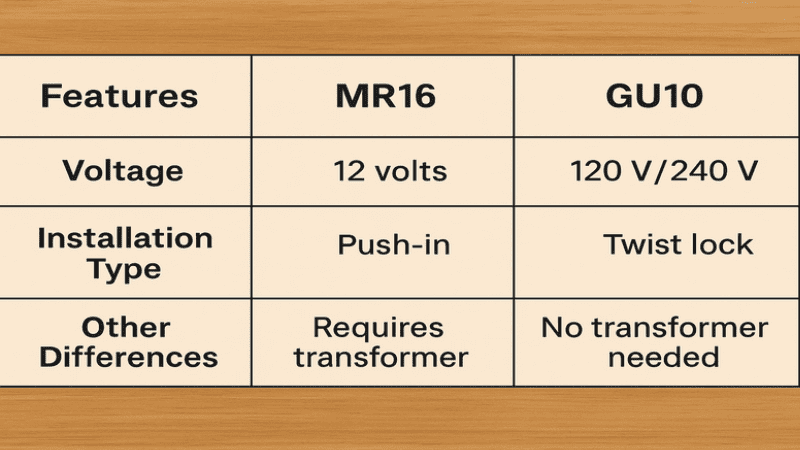 Key differences between GU10 and MR16