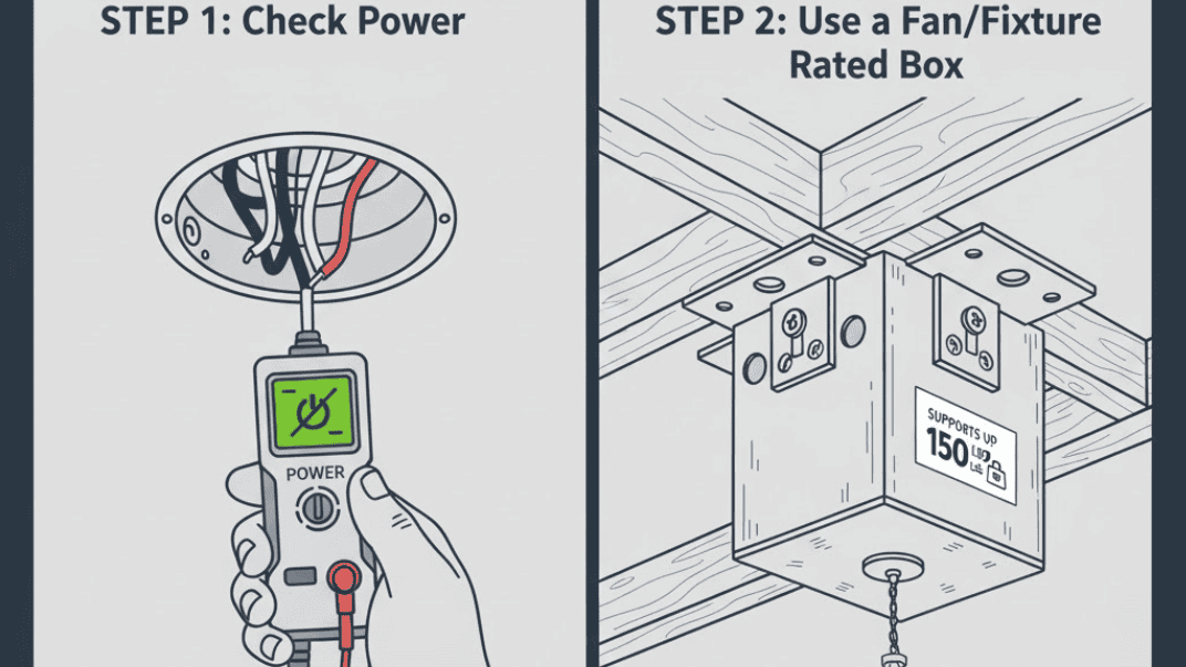 Safety steps for chandelier installation: Use a voltage tester to confirm power-off and check the load-bearing capacity of the heavy-duty electrical box.
