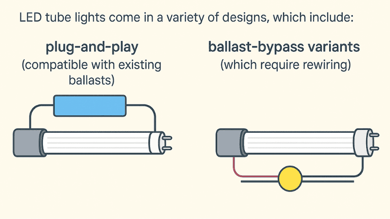 the image explain the two methods of fluorescent to LED conversion