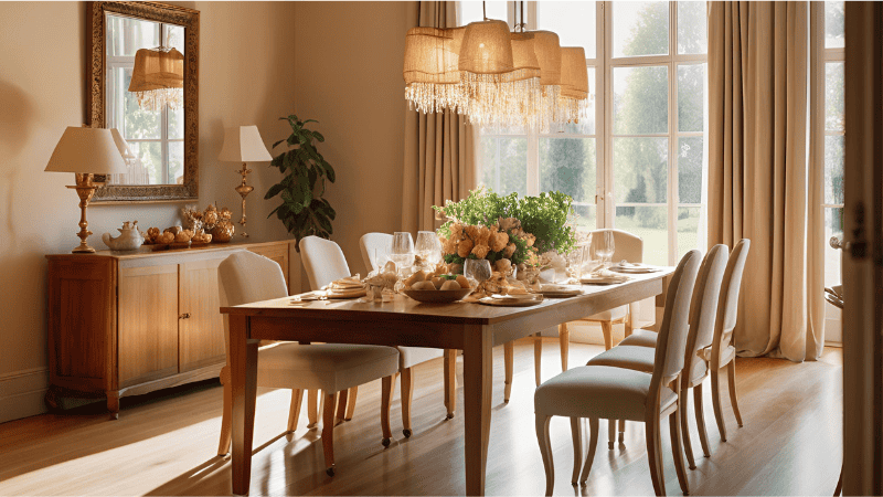 Various light fixtures create a well-lit space. 